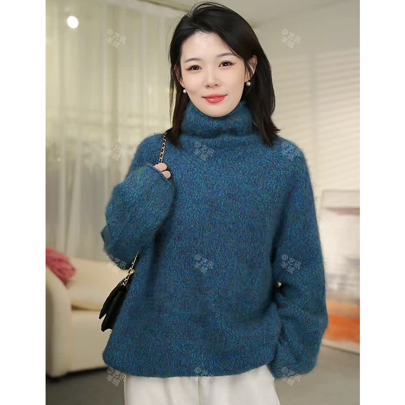 花纱插肩袖卷边堆堆领避寒宽松型衫厚款针织保暖加厚款SY5490