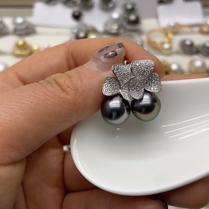 海水珍珠耳饰银S925镶嵌