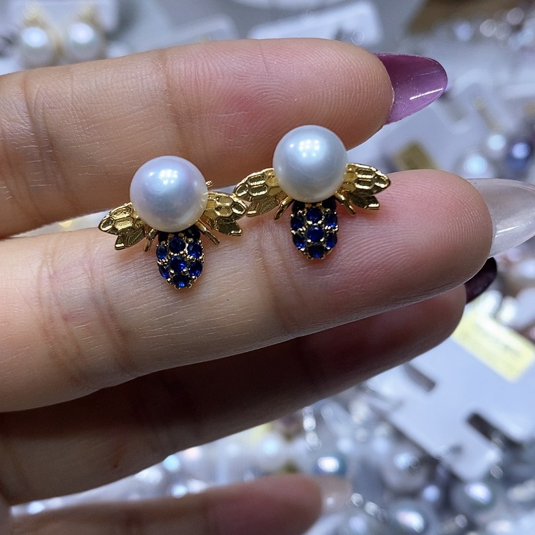 淡水珍珠耳钉银S925镶嵌