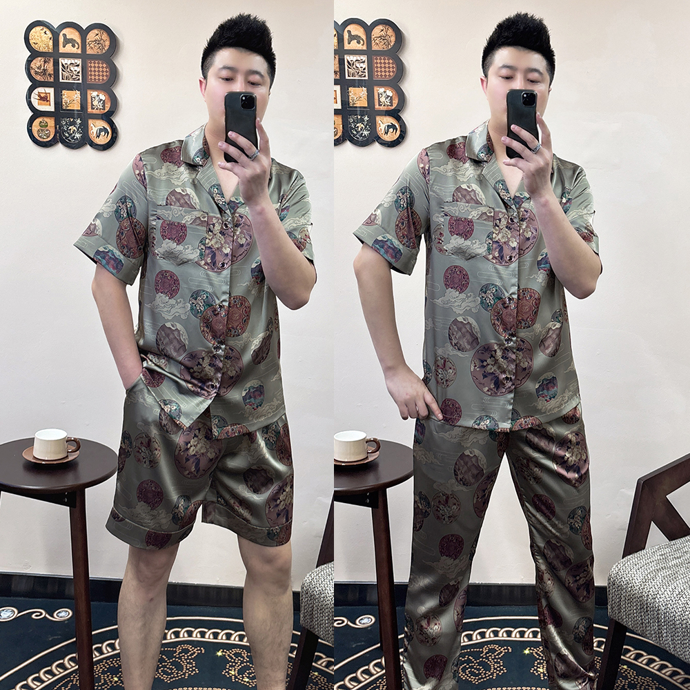 短裤夏季翻领成人常规款短袖睡衣休闲印花潮时尚风可外穿家居服潮