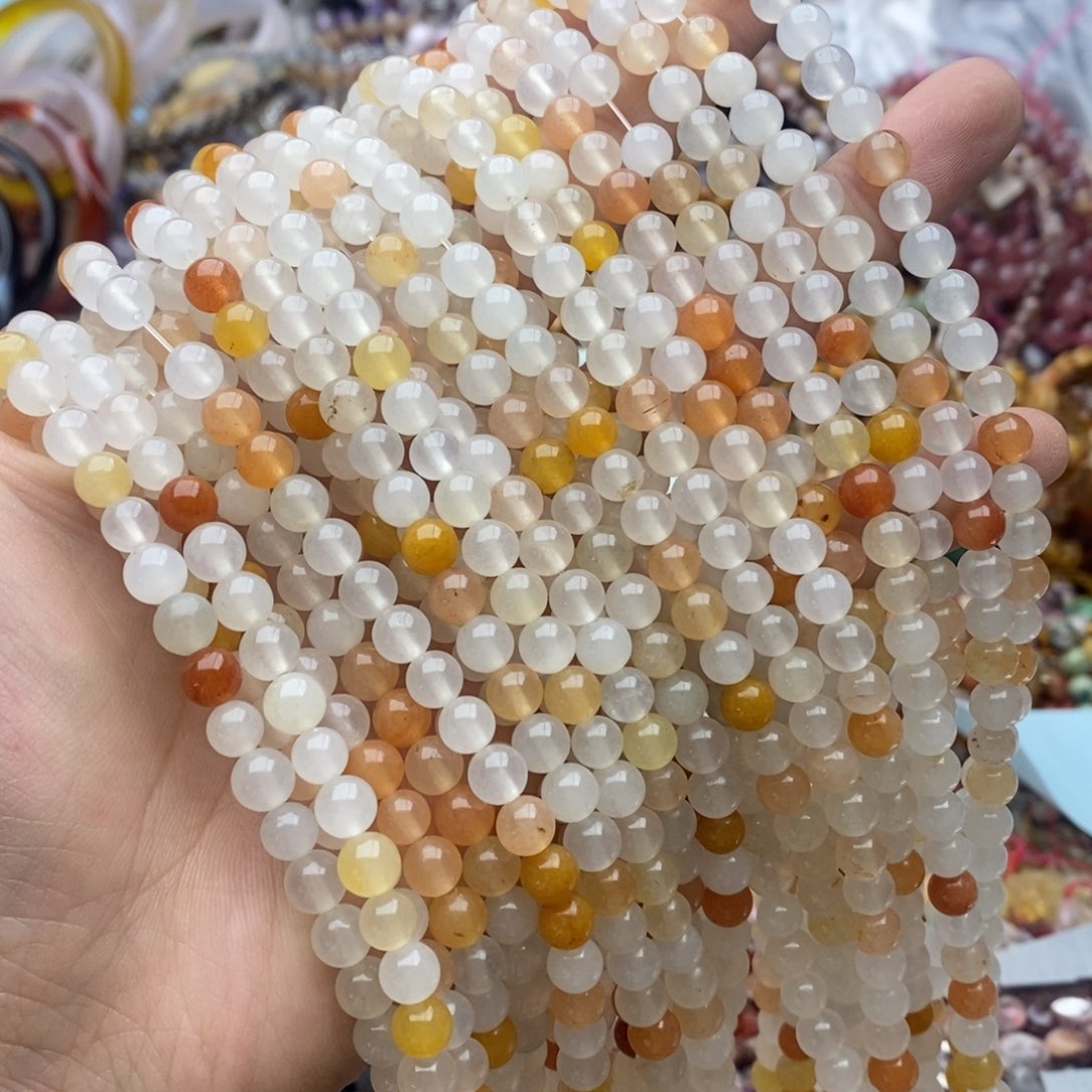 玛瑙/玉髓未镶嵌珠宝半成品一条天然6.5mm白体金丝玉圆珠