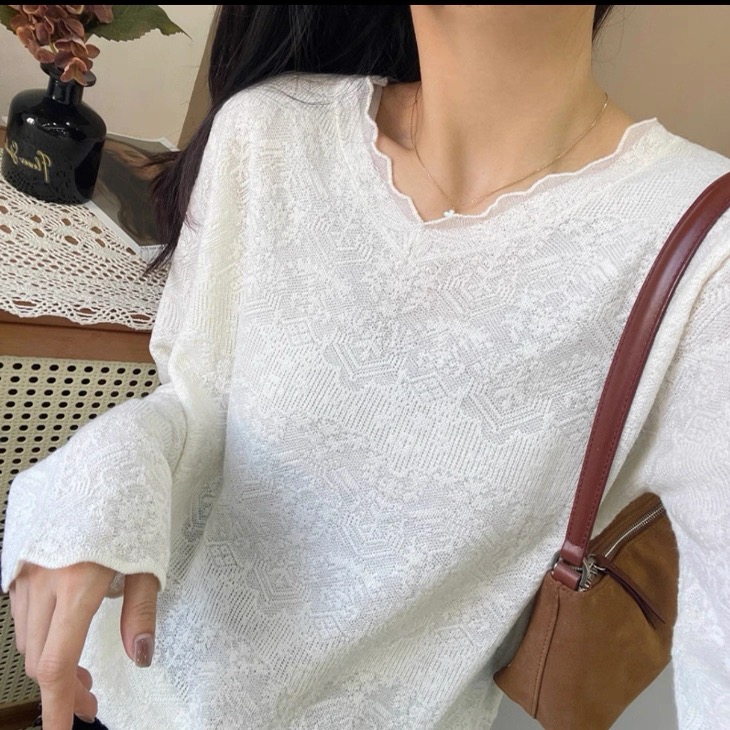 毛针织衫薄款常规袖宽松女装韩版长袖镂空内搭套头衫