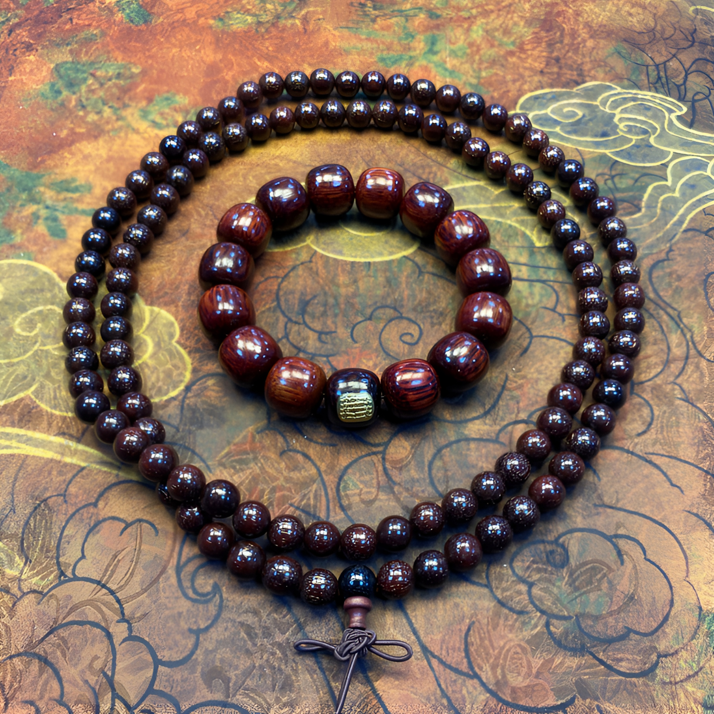 A172小叶紫檀108多圈8mm+经文单圈15mm-无礼盒