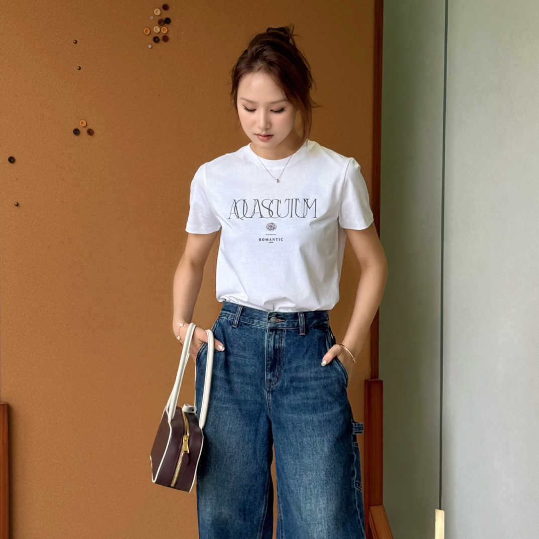 Aquascutum/雅格狮丹2025秋冬新品女装百搭休闲字母短袖纯棉T恤