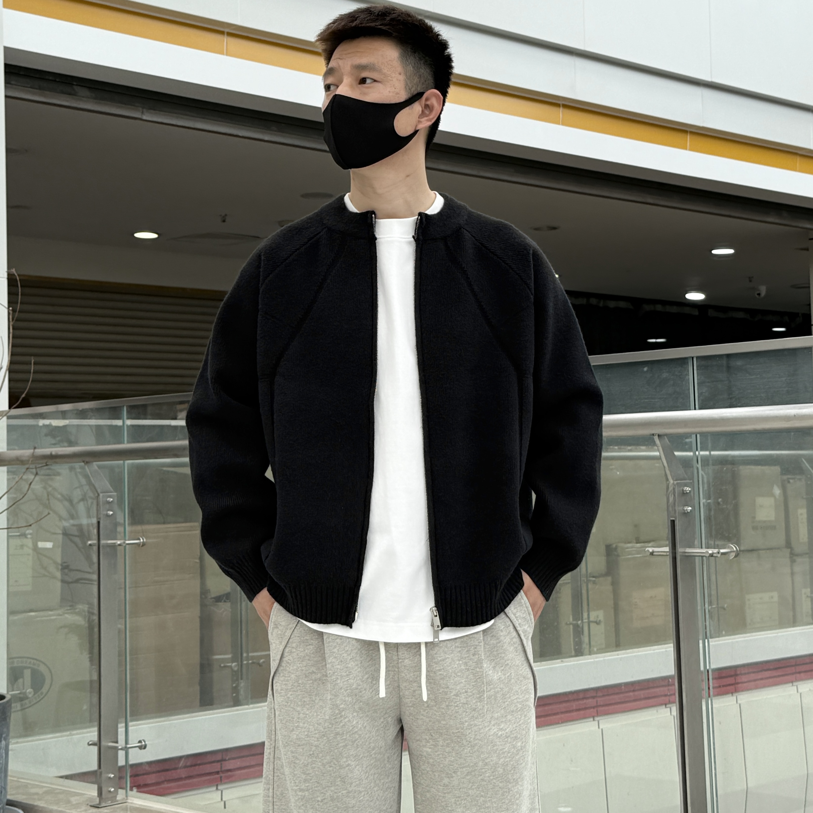 秋季男士拉链圆领常规针织开衫毛衣休闲男士欧美简约风毛衣外套