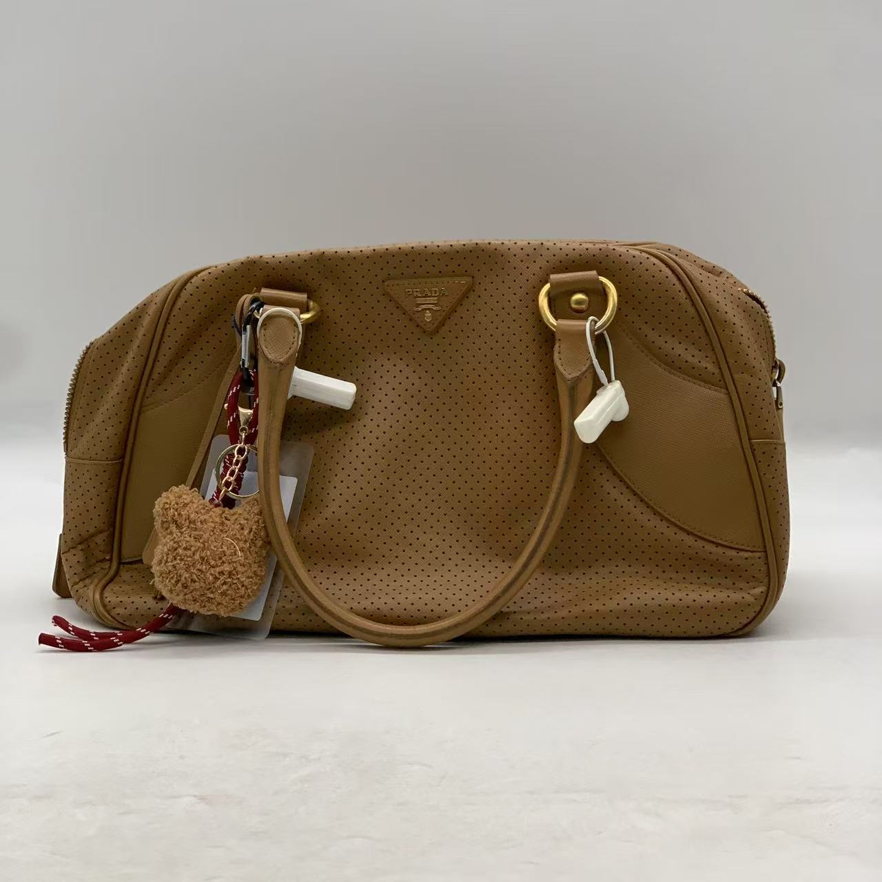 95新 Prada/普拉达 棕色保龄球包