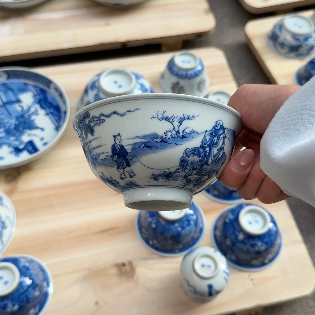 南***墙老子出关图碗陶瓷手工手绘