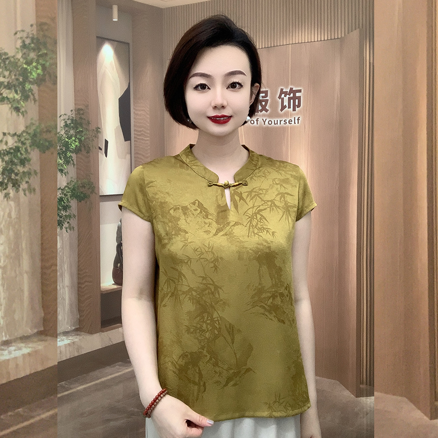 青山翠竹一粒扣盘扣新中式旗袍衫