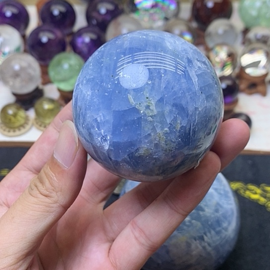 未镶嵌珠宝半成品水晶蓝方解橄榄共生球