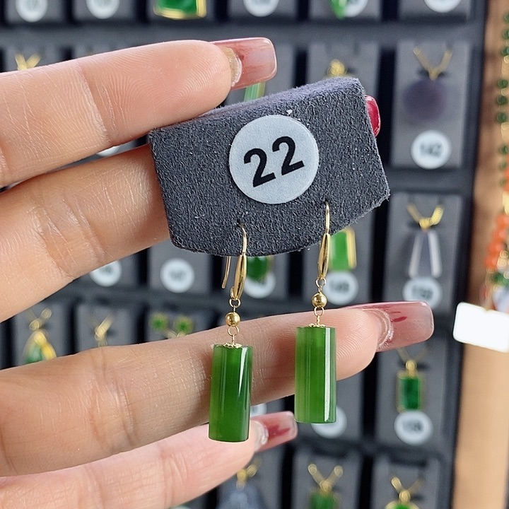 和田玉耳饰18K金镶嵌