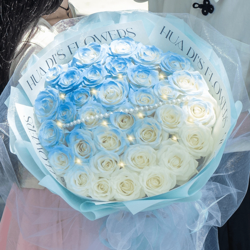 【星辰和大海】33朵碎冰蓝玫瑰送女友闺蜜朋友生日鲜花速递同城配送