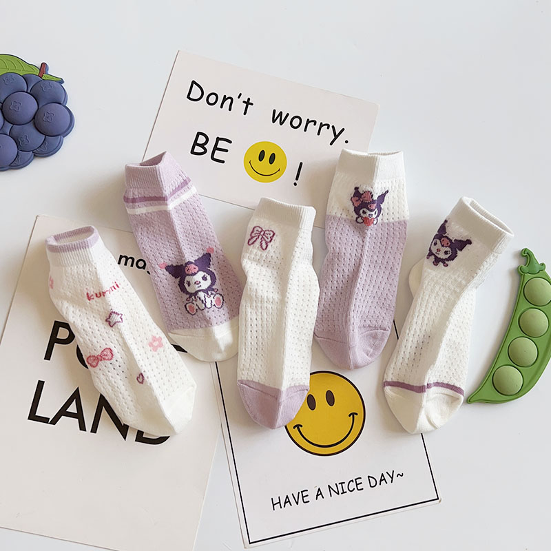 爱嘀嗒儿童袜子薄款大网眼夏季精梳棉透气卡通库洛米女宝学生短袜