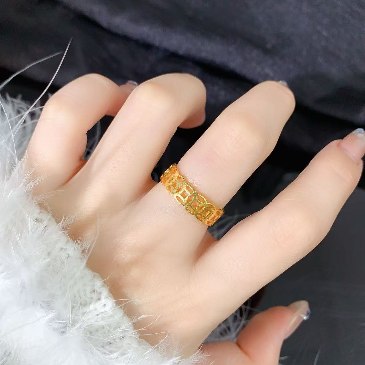 【伟新源】足金999 低调奢华 古法工艺 宽版铜钱戒指（建议拍大一码）