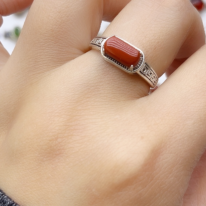 玛瑙/玉髓戒指银S925镶嵌925银