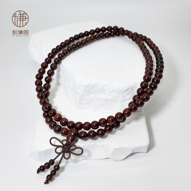 印度小叶紫檀（檀香紫檀）老料108颗檀木手串脖挂6mm