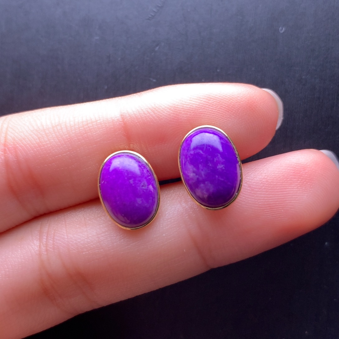 苏纪石（舒俱来）耳钉18K金镶嵌