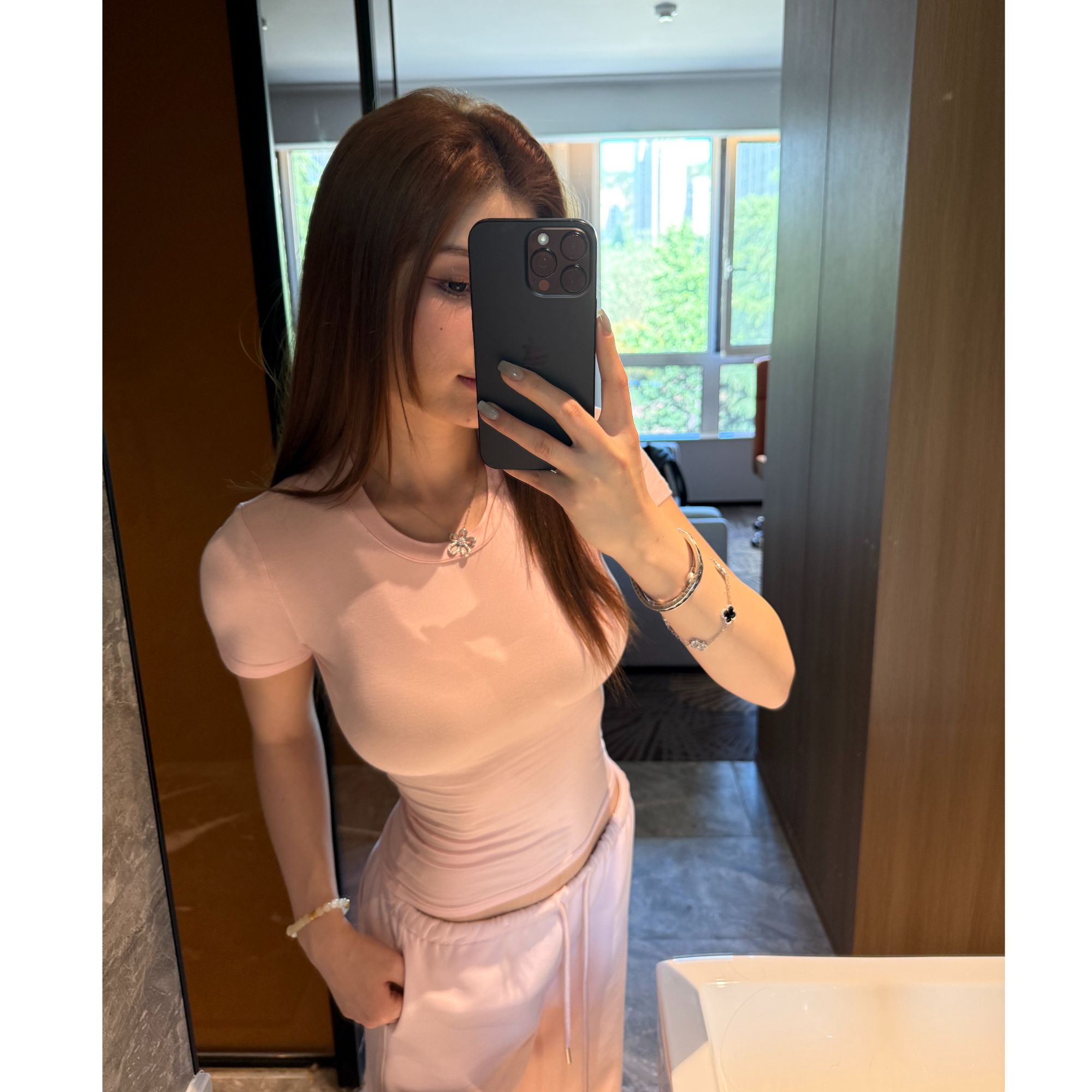 经典skim* 辣妹圆领短袖纸片人t恤夏新款显瘦修身百搭弹力上衣女