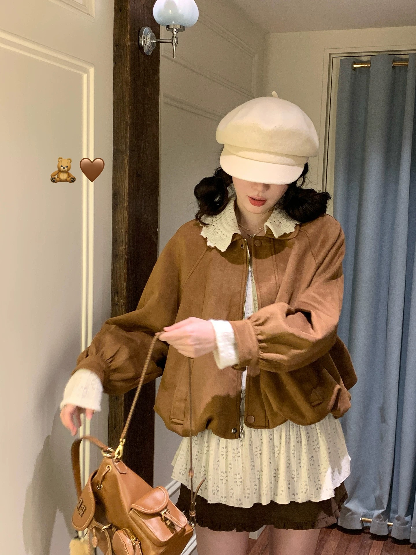 短外套秋季百搭防风宽松型POLO领宽松复古长袖#9928