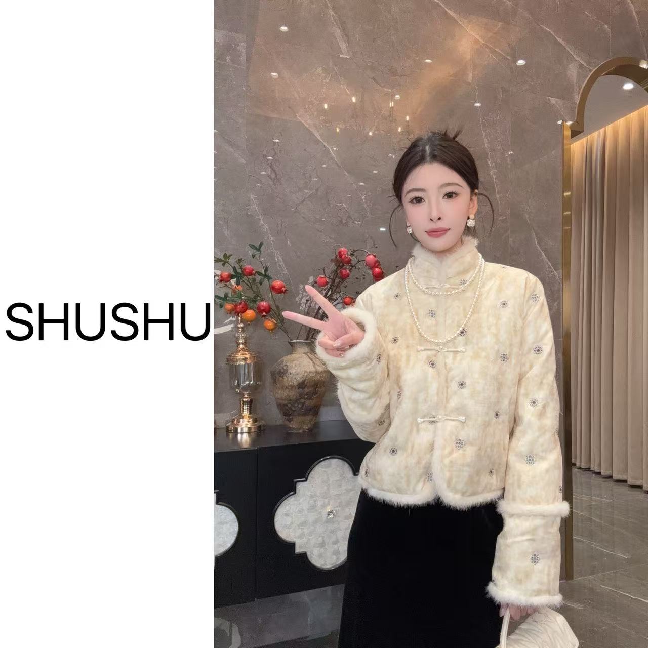 【菀卿】新中式气质网红轻奢设计师冬季保暖白鸭绒羽绒服