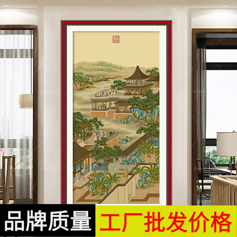 八月赏月大十字绣古风格四股线绣古绢布72*137送工具包中国风国潮