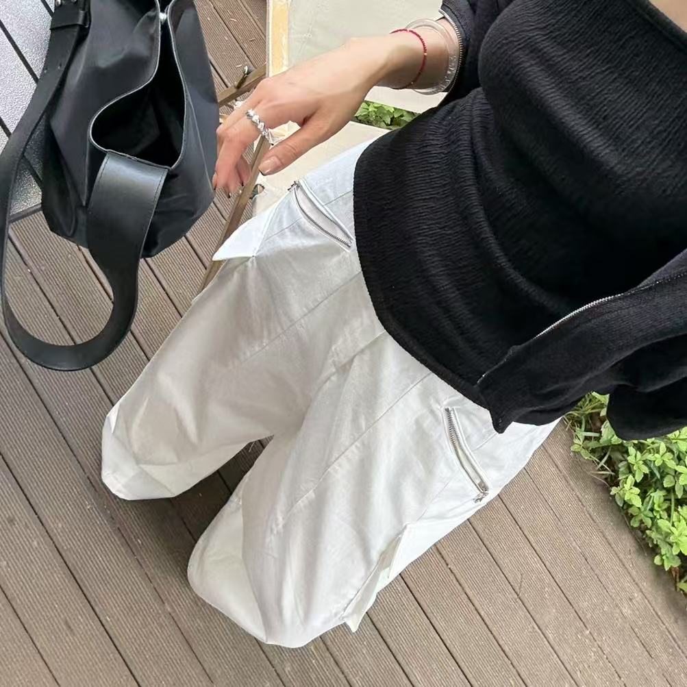 ｛귤 언니｝au设计师牌自留巨帅拉链口袋工装裤