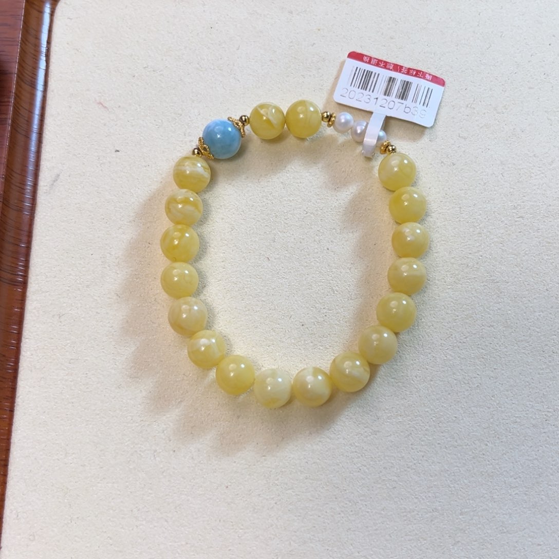 琥珀颈饰银S925镶嵌蜜蜡手串