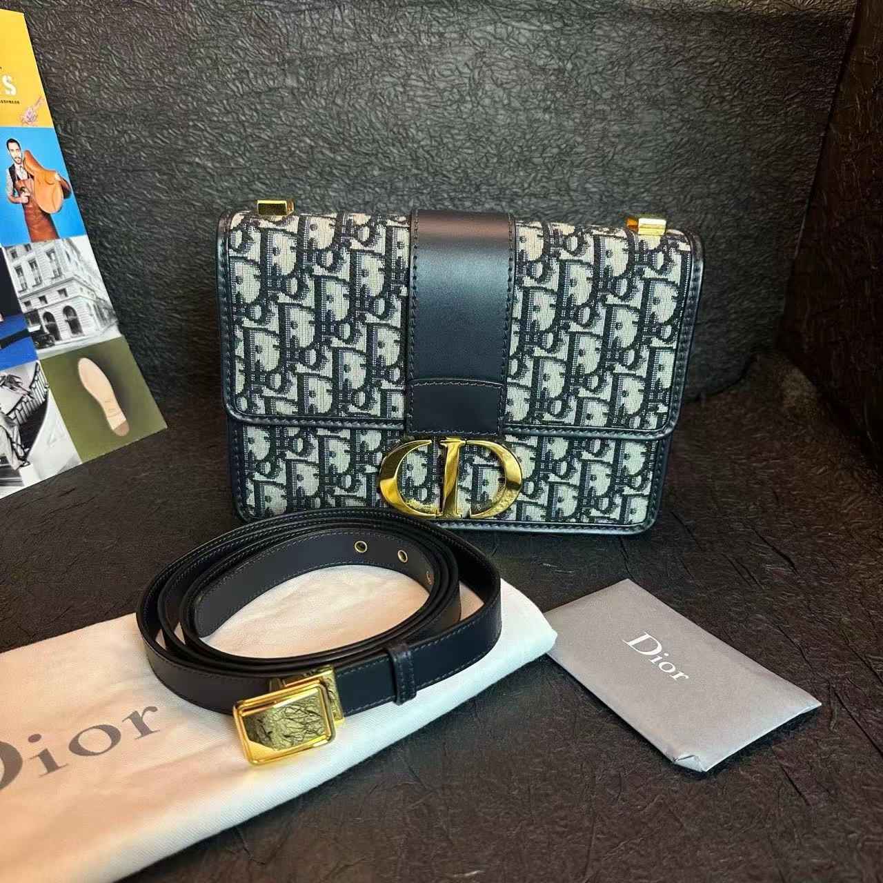 99新 DIOR/迪奥 蓝色老花蒙田中号单肩包B626