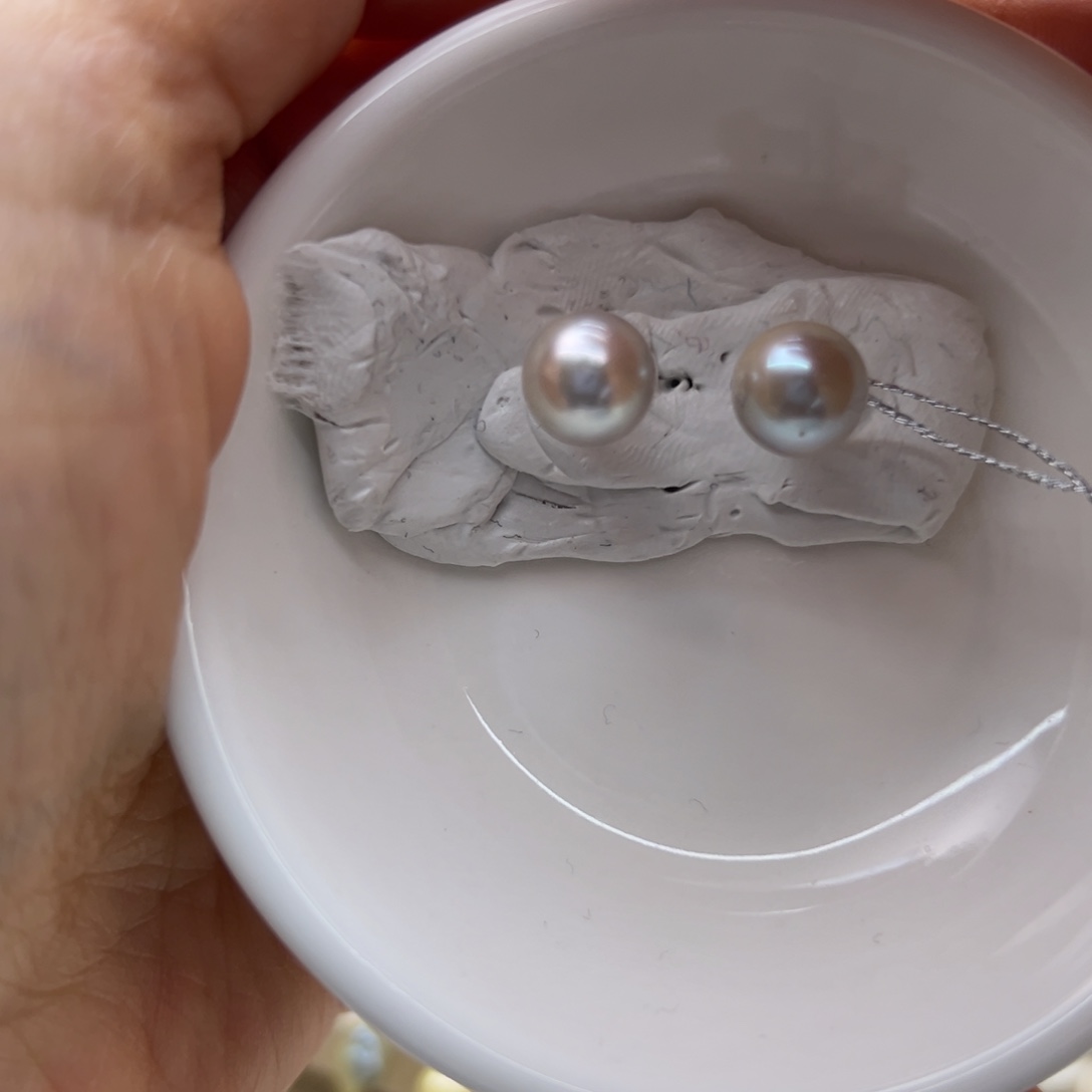 银S925镶嵌耳饰海水珍珠8.6mm正圆无暇真多麻银灰蓝