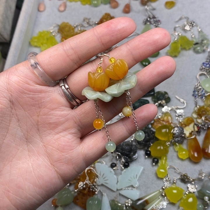 蛇纹石玉未镶嵌挂件耳饰耳环项链
