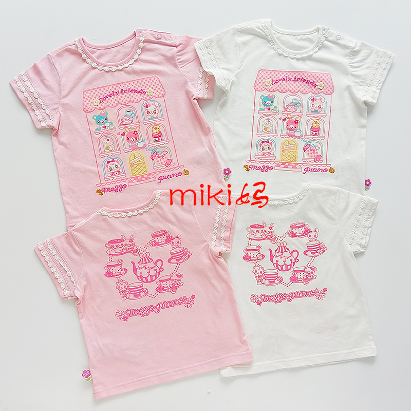 棉质卡通短袖mezzopian女宝公主白色t恤钢琴家粉色圆领女儿服上衣