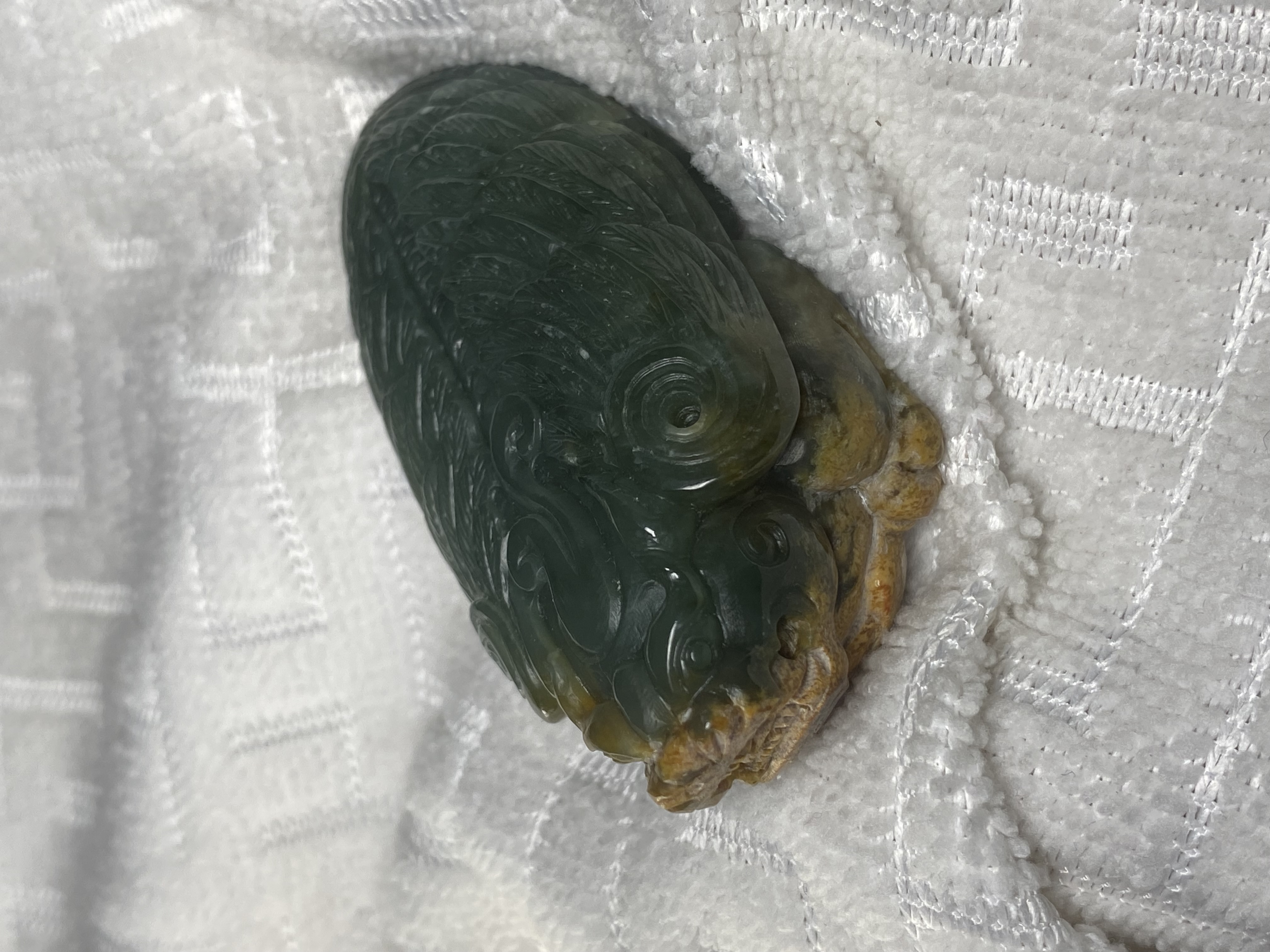 析木河磨玉飞天貔貅 手把件原皮原色