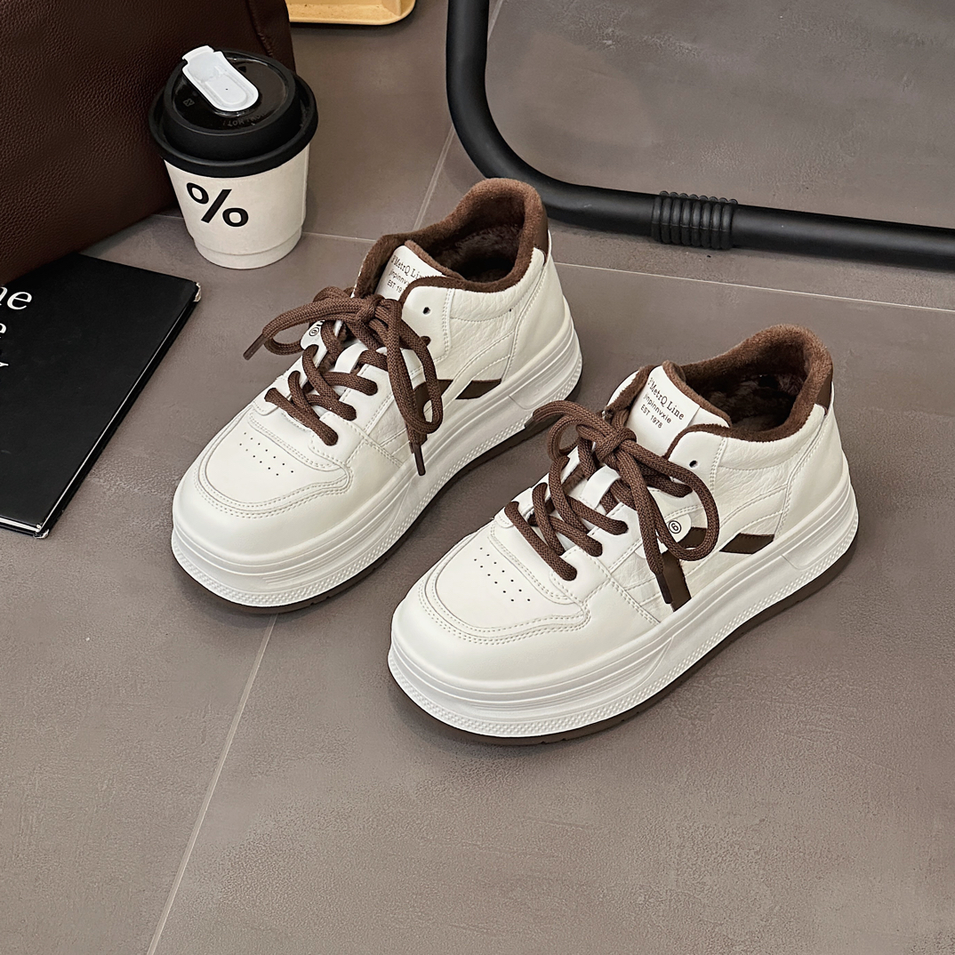 3390达思图2025秋冬新款韩版小白鞋女轻便厚底加绒百搭休闲运动鞋