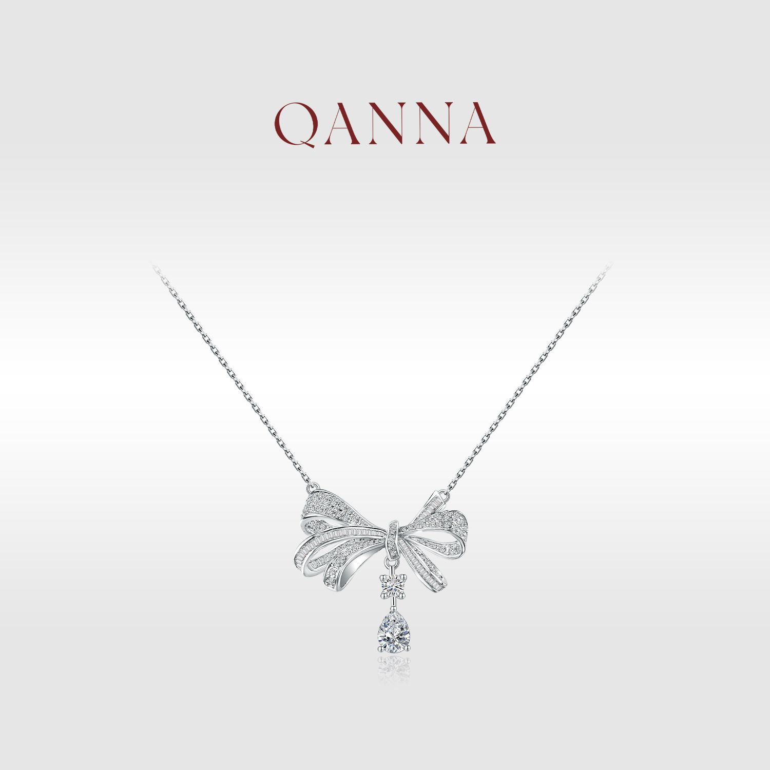 QANNA【水滴蝴蝶结】18K金轻奢高级名媛网红风蝴蝶钻石锁骨链项链AF