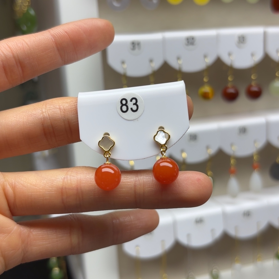 南红玛瑙银S925镶嵌耳饰2