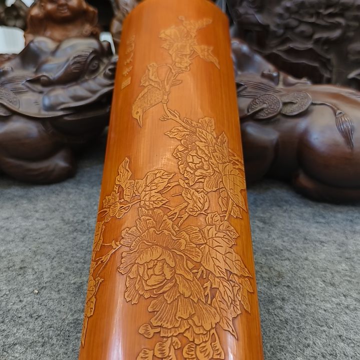 天***秋紫檀木类家具老竹雕人物笔阁