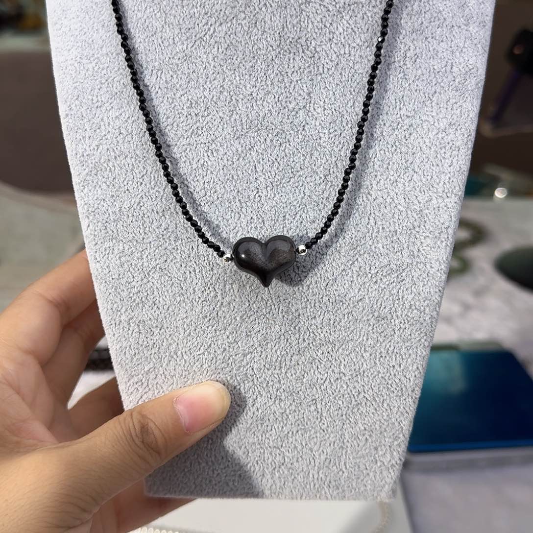 黄晶手串未镶嵌银耀石爱心锁骨链