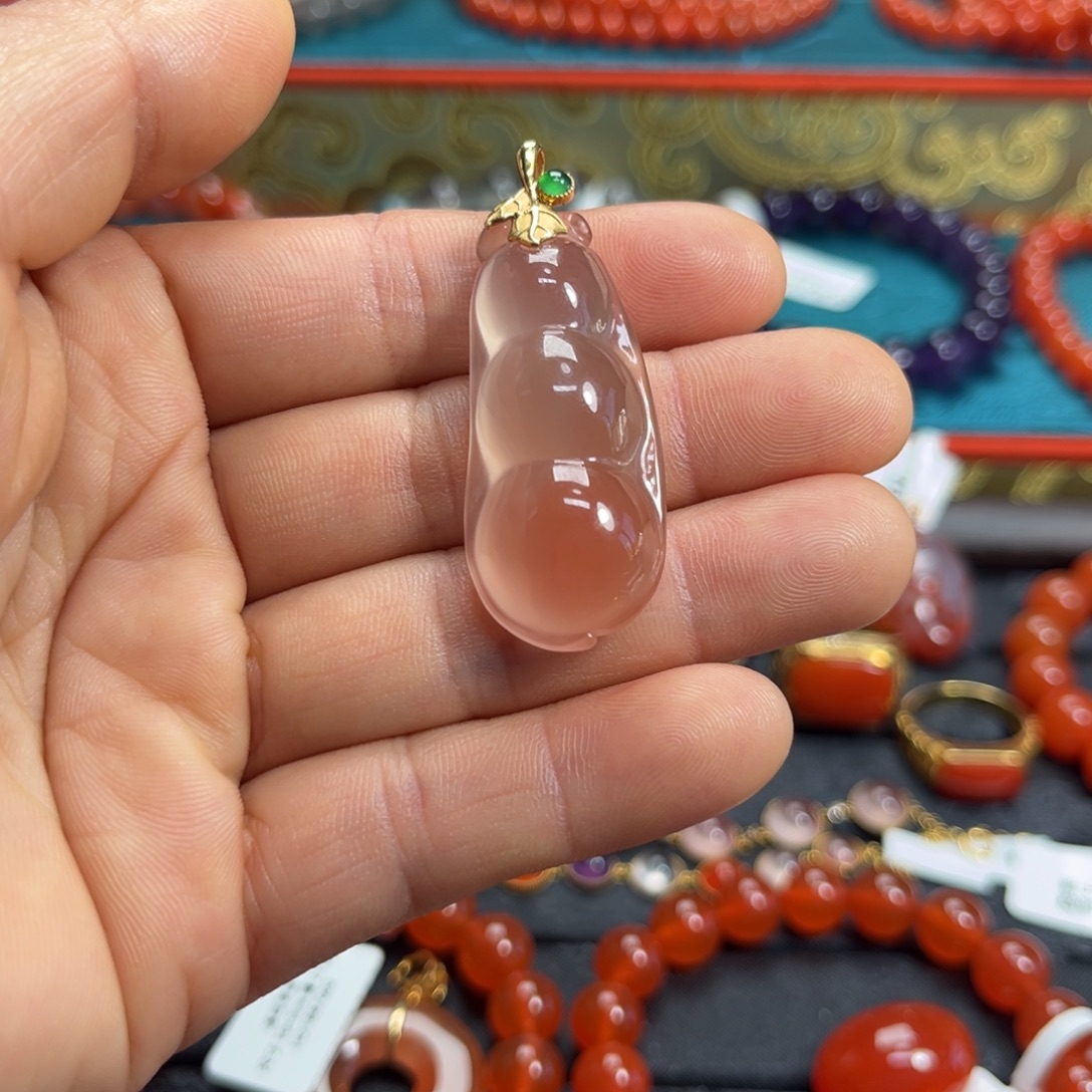 南红玛瑙18K金镶嵌吊坠(不含链)