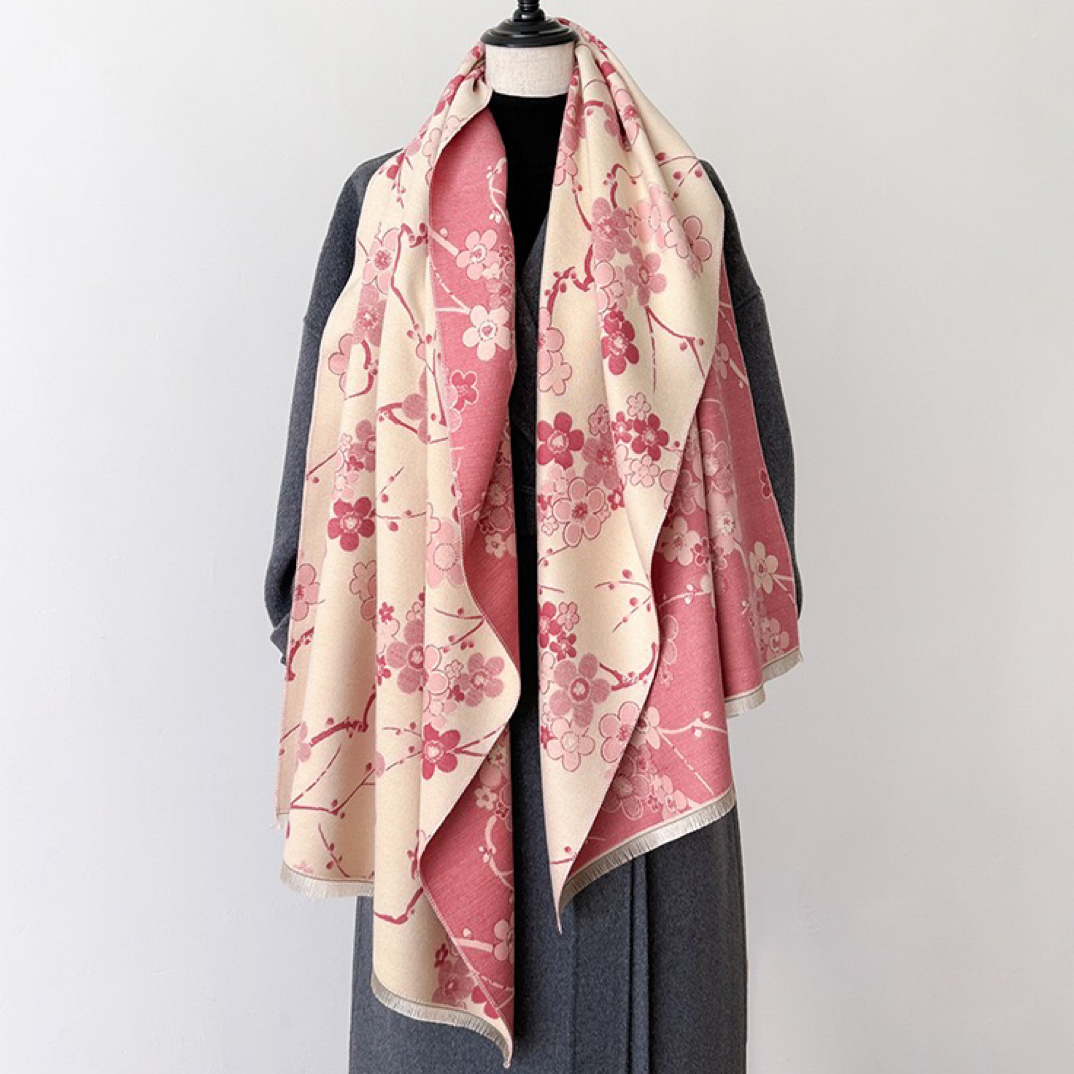 秋冬复古优雅梅花仿双面围巾女保暖外搭时尚披肩