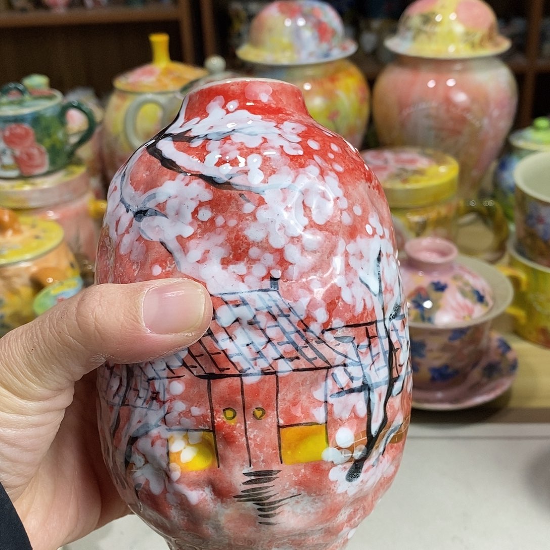 瓷片新年快乐手绘陶瓷