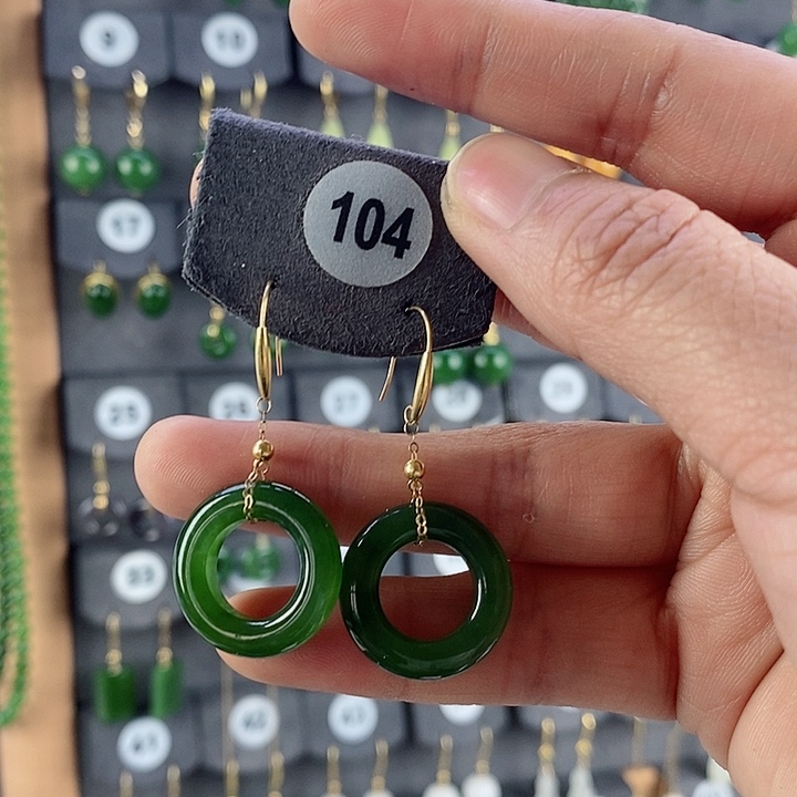 和田玉耳饰18K金镶嵌