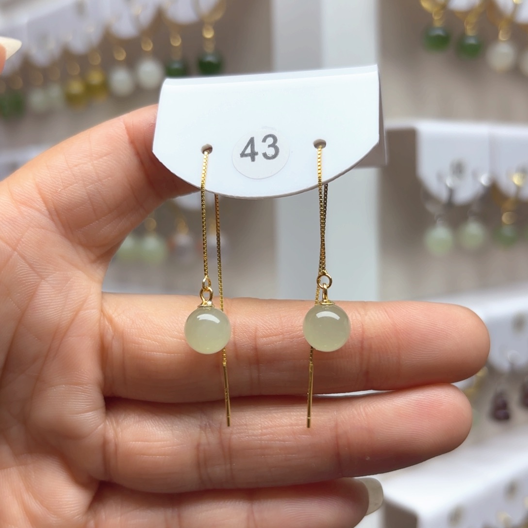 和田玉耳饰银S925镶嵌