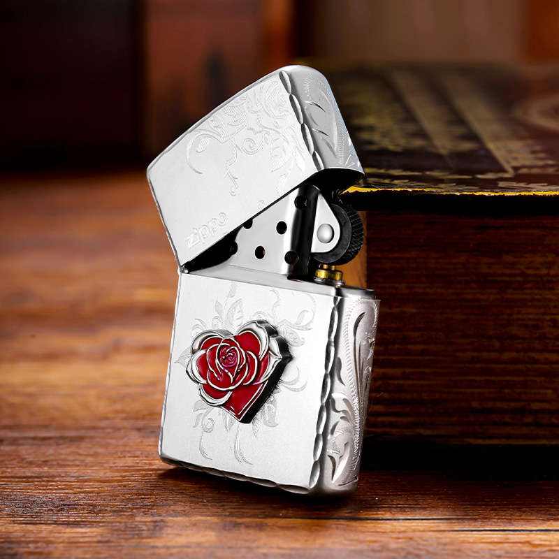 ZIPPO 打火机镀银嫣红繁花防风原装送男生情人节礼物礼盒正品DYJ1