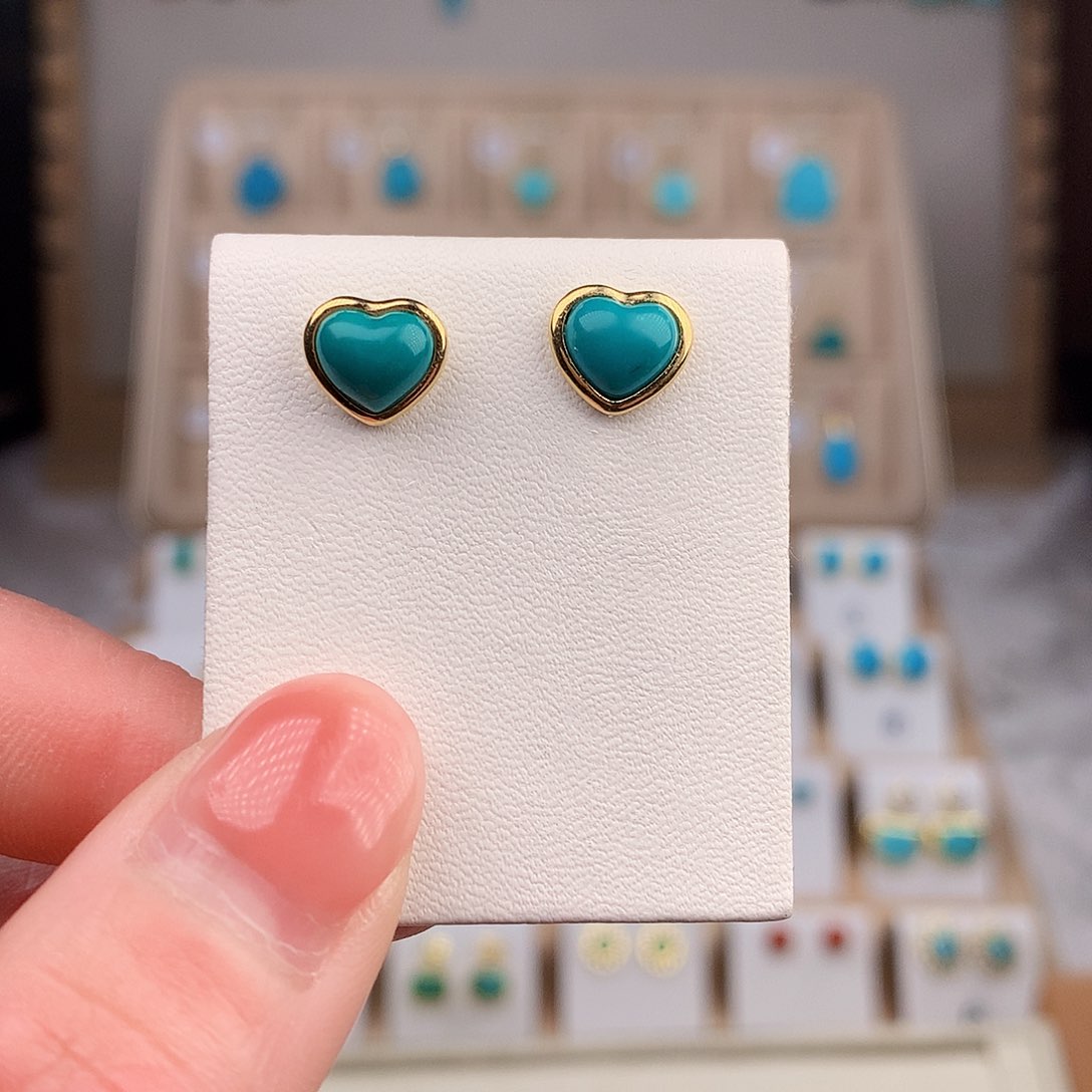 绿松石耳饰18K金镶嵌