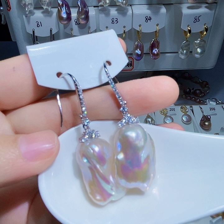 淡水珍珠耳饰银S925镶嵌波*猫