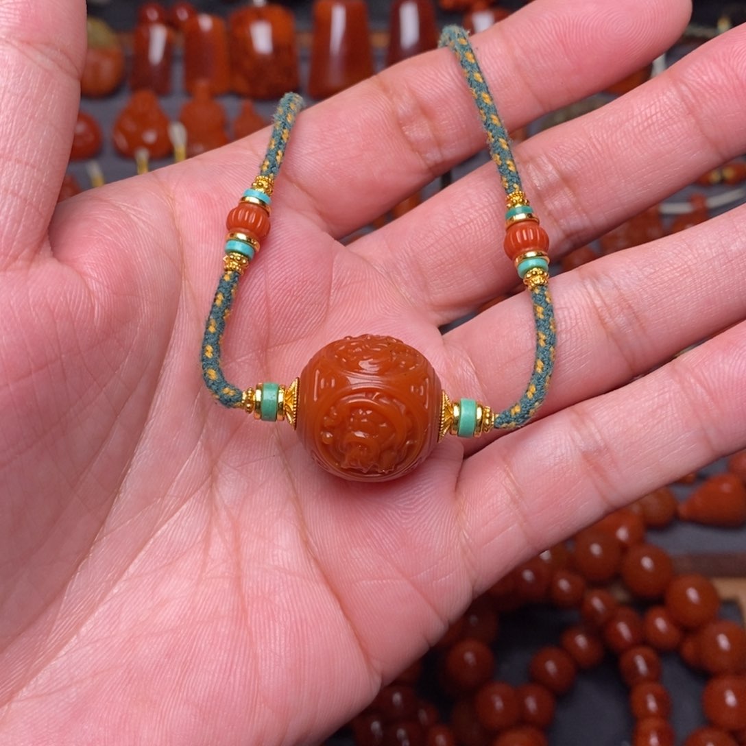 南红玛瑙纯色精工锁骨珠19.5尺寸未镶嵌