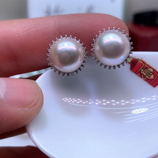 淡水珍珠耳饰银S925镶嵌