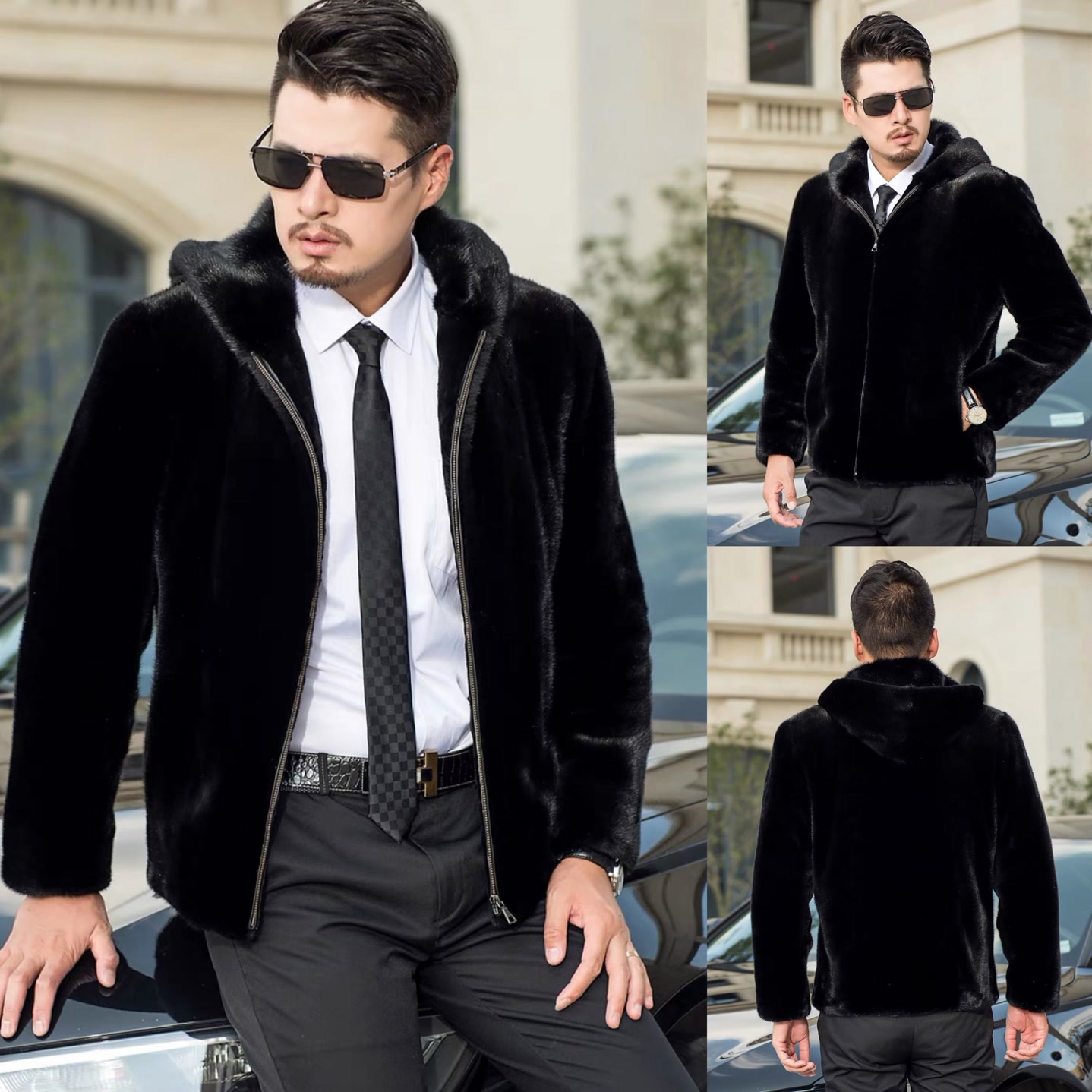 男士连帽款大衣外套-24001