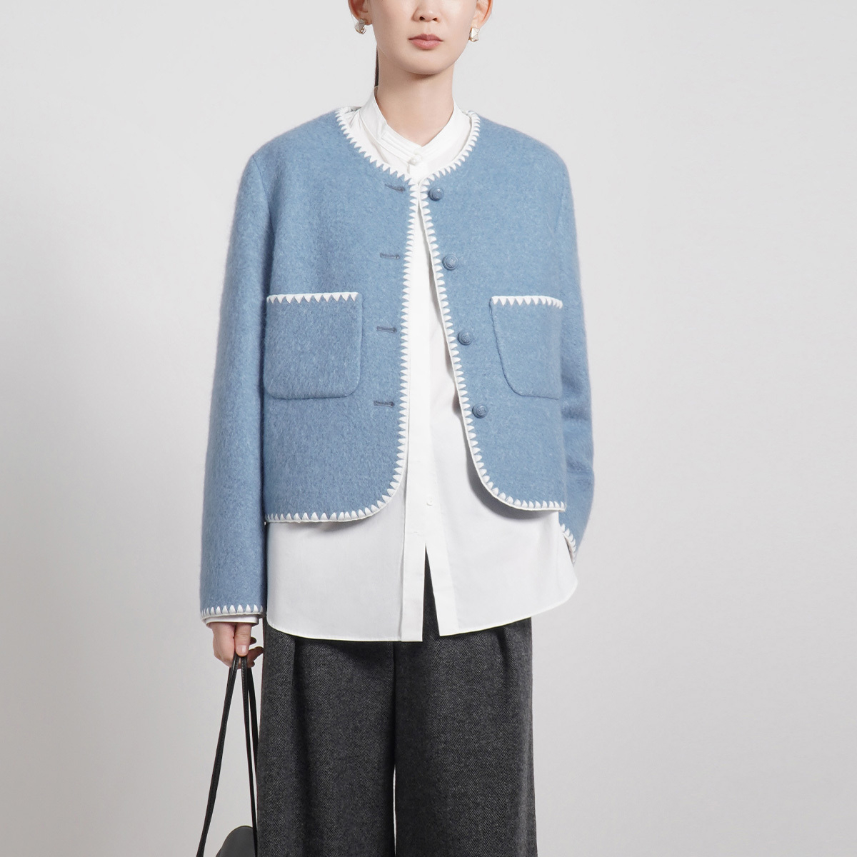 Naivee/纳薇【CC专属】双面呢小香风经典优雅气质外套冬季25A122476