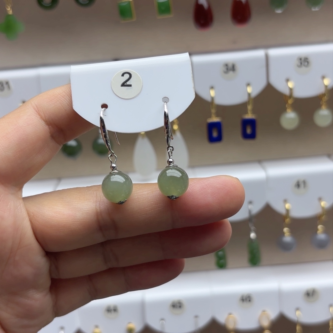 和田玉银S925镶嵌耳饰