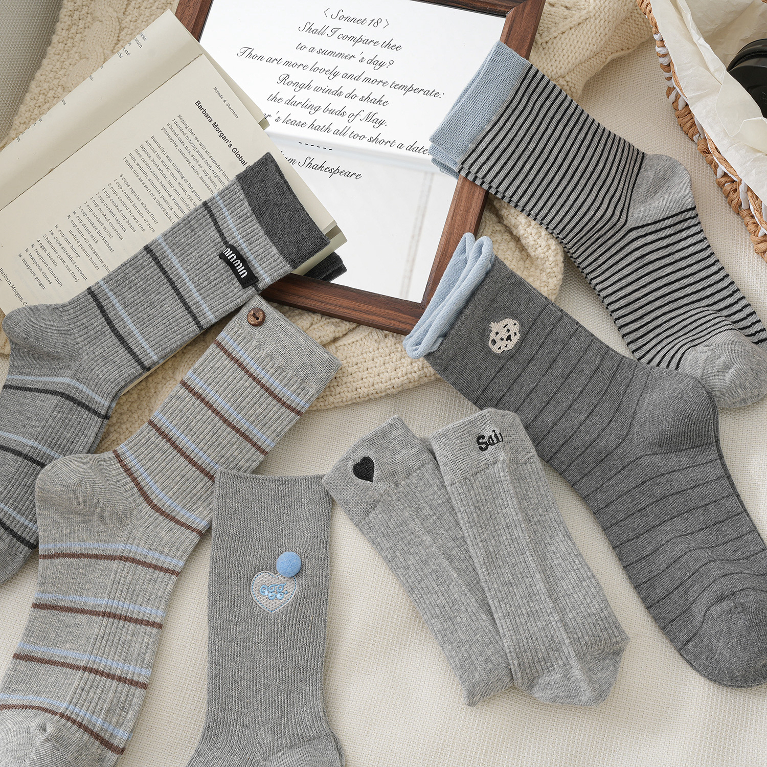 秋冬新款袜子女百搭中筒袜网红爆款ins风外穿通勤长袜粉色堆堆袜